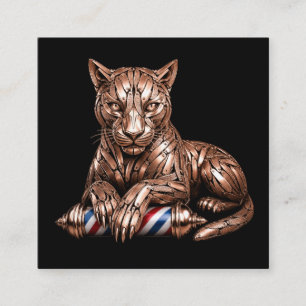 Cartão De Visita Quadrado Logotipo de Barbeiro Moderno Rosa Dourado Pantera