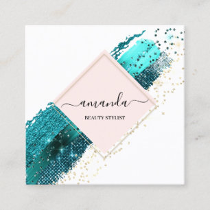 Cartão De Visita Quadrado Logotipo de beleza Dourada de quadro de Rosa profi