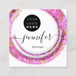 Cartão De Visita Quadrado Logotipo de Boutique Floral Rosa de Moda Dourado