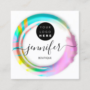 Cartão De Visita Quadrado Logotipo de Boutique Floral Rosa de Moda Pintado