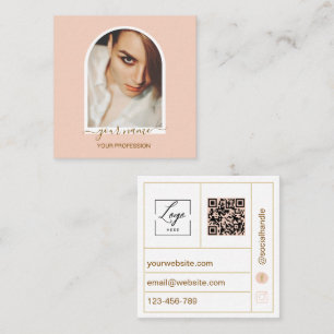 Cartão De Visita Quadrado Logotipo de código qr de foto rosa de arquitetura 