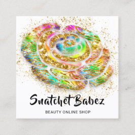 Cartão De Visita Quadrado Logotipo de código QR Dourado do Arco-Íris de Comp