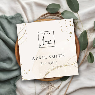 Cartão De Visita Quadrado Logotipo de código QR Dourado marfim de marfim de 