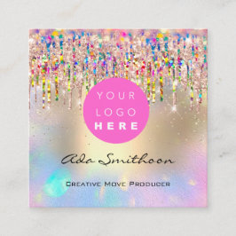 Cartão De Visita Quadrado Logotipo de código QR Drip do Unicorn Hológrafo do