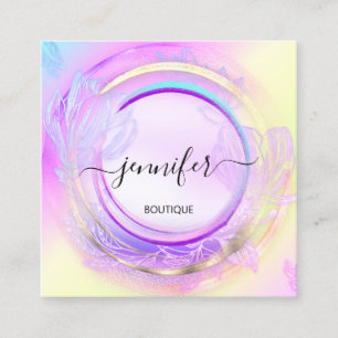 Cartão De Visita Quadrado Logotipo de código QR Floral cor-de-rosa Makeup do
