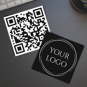 Cartão De Visita Quadrado Logotipo de código QR minimalista personalizado si