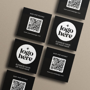 Cartão De Visita Quadrado Logotipo de Código QR Minimalista Preto Moderno