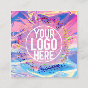 Cartão De Visita Quadrado Logotipo de Confetti Glitter Hológrafo Rosa-Púrpur