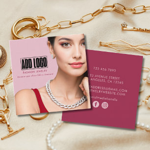 Cartão De Visita Quadrado Logotipo de empresa moderno cor-de-rosa para moda