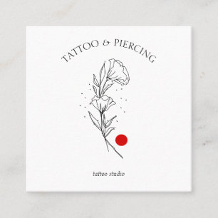 Cartão De Visita Quadrado Logotipo de Estúdio de Tatuagem e Piercing Floral