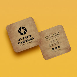 Cartão De Visita Quadrado Logotipo de lente de câmera fotográfica em negrito