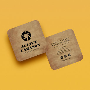 Cartão De Visita Quadrado Logotipo de lente de câmera fotográfica em negrito