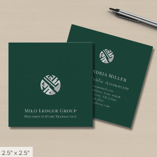 Cartão De Visita Quadrado Logotipo de luxo verde minimalista moderno