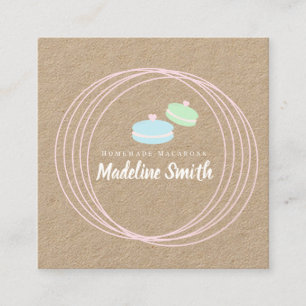 Cartão De Visita Quadrado Logotipo de Macaron Moderno para Padaria Caseira M