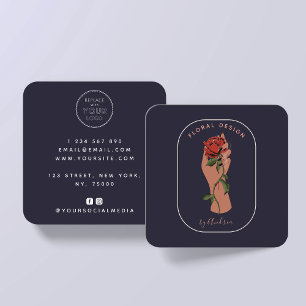 Cartão De Visita Quadrado Logotipo de Mão de Rosa Minimalista