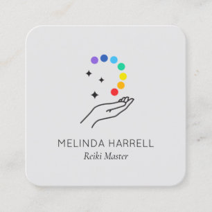 Cartão De Visita Quadrado Logotipo de mão para cicatrização Reiki, Massagem,