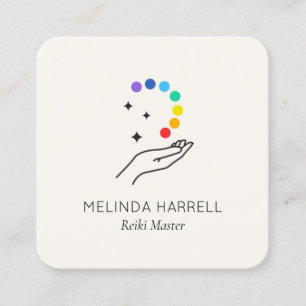 Cartão De Visita Quadrado Logotipo de mão para cicatrização Reiki, Massagem,