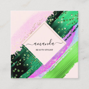 Cartão De Visita Quadrado Logotipo de Maquiagem de Beleza Profissional Rosa 