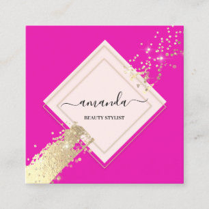 Cartão De Visita Quadrado Logotipo de Maquiagem Rosa Dourada de Quadro de Ro