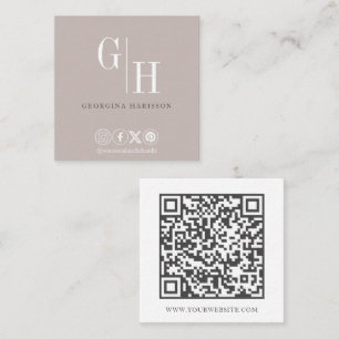 Cartão De Visita Quadrado Logotipo de Monograma de Código QR Simples Toupeir