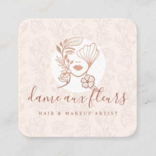 Cartão De Visita Quadrado Logotipo de mulher de beleza florescente floral el