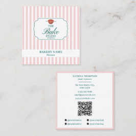 Cartão De Visita Quadrado Logotipo de Padaria com Código QR de Listras Verde