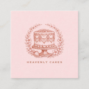 Cartão De Visita Quadrado Logotipo de Padaria de Bolo Elegante Rosa Bege