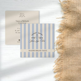 Cartão De Visita Quadrado Logotipo de padaria em granalha azul-serrilhado