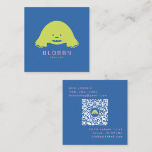 Cartão De Visita Quadrado Logotipo de Personagem Blob   Mascote Divertida co