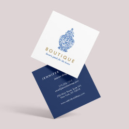 Cartão De Visita Quadrado Logotipo de Potência do Jar Ginger Azul Branco/Azu