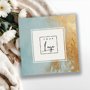 Cartão De Visita Quadrado Logotipo de textura de pintura de óleo Dourado azu