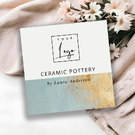 Cartão De Visita Quadrado Logotipo de textura de pintura de óleo Dourado azu