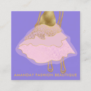 Cartão De Visita Quadrado Logotipo de vestimenta rosa Dourada da moda Violet