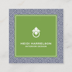 Cartão De Visita Quadrado Logotipo do Botão da Porta do Vintage - Borda Azul