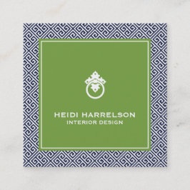 Cartão De Visita Quadrado Logotipo do Botão da Porta do Vintage - Borda Azul