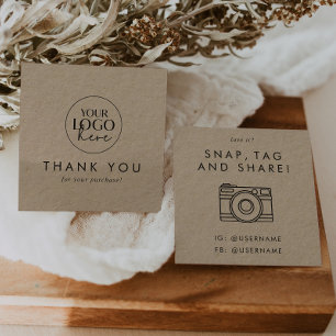 Cartão De Visita Quadrado Logotipo do Chic Kraft Paper Partilha de Mídia Soc