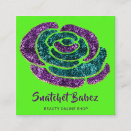 Cartão De Visita Quadrado Logotipo do código QR verde roxo da Moda Compre on