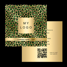 Logotipo do leopardo de ouro verde-esmeralda QR