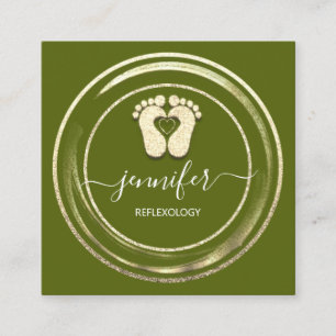 Cartão De Visita Quadrado Logotipo do QR Reflexologia Foot Massage Mostarda