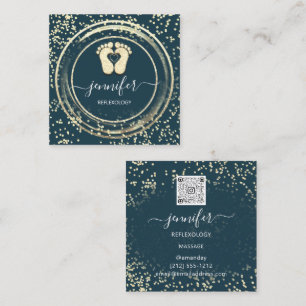 Cartão De Visita Quadrado Logotipo do QR Reflexologia Foot Massagem Pé Teal