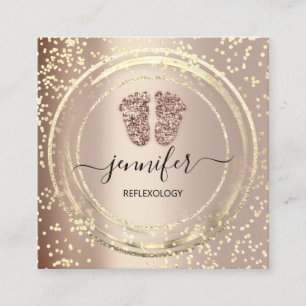 Cartão De Visita Quadrado Logotipo do QR Reflexologia Massagem Rosa de Pés