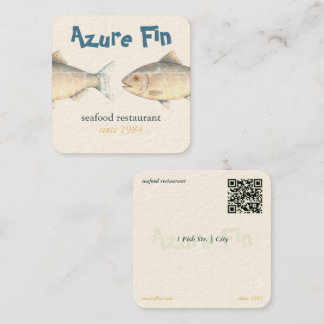 Cartão De Visita Quadrado Logotipo do Restaurante de Peixe Elegante do Azure