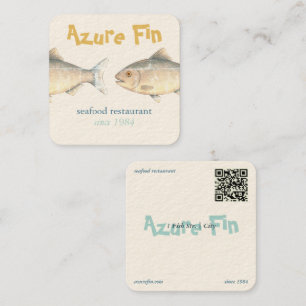Cartão De Visita Quadrado Logotipo do Restaurante de Peixe Elegante do Azure