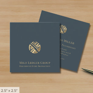 Cartão De Visita Quadrado Logotipo Dourado da Cinza moderna