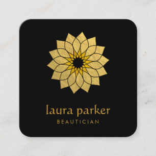 Cartão De Visita Quadrado Logotipo Dourado da Flor do Lotus Reparando Yoga H