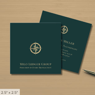 Cartão De Visita Quadrado Logotipo Dourado de Compass Profissional