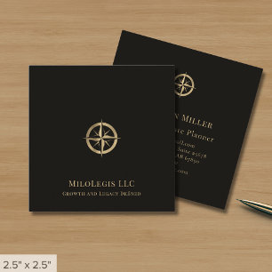 Cartão De Visita Quadrado Logotipo Dourado preto profissional