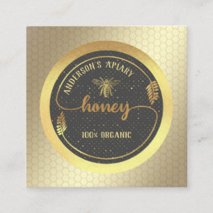 Cartão De Visita Quadrado logotipo Dourado vintage elegante do ramo do mel