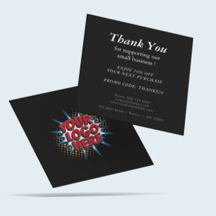 Cartão De Visita Quadrado Logotipo e código de desconto personalizado preto