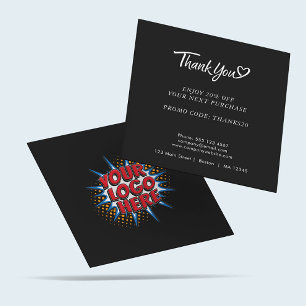 Cartão De Visita Quadrado Logotipo e código de desconto personalizado preto